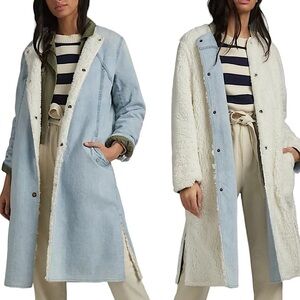 Anthropologie Pilcro Reversible Sherpa Denim‎ Duster Coat Large